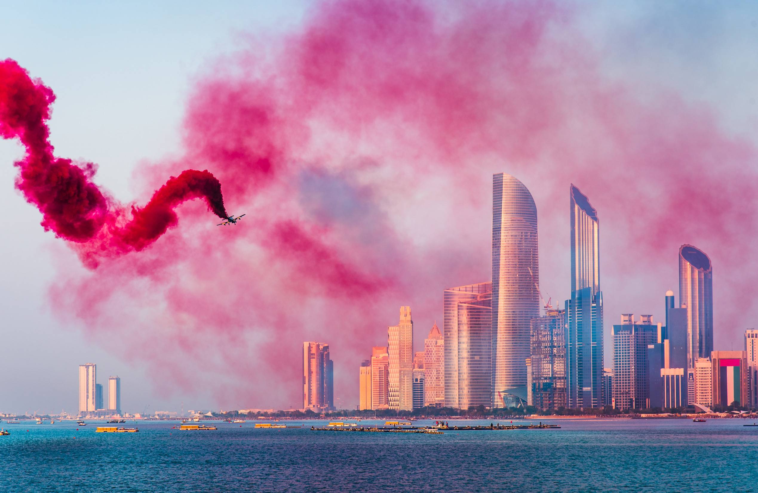 Airshow Over Abu Dhabi Skyline For National Day Celebration