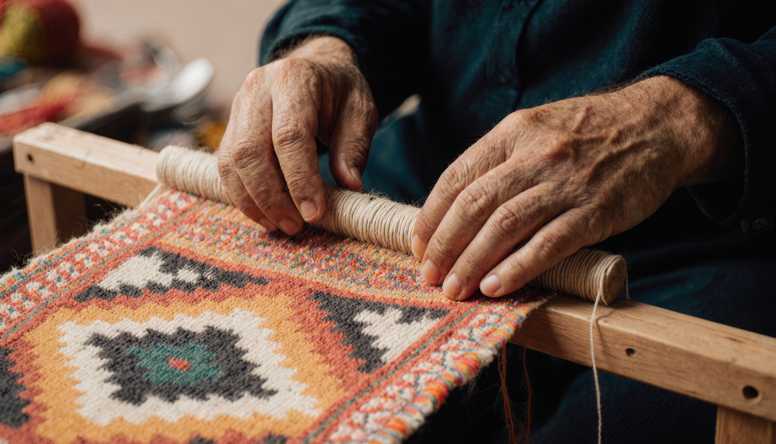 An Artisan Skillfully Weaving Showing Intricate Patterns