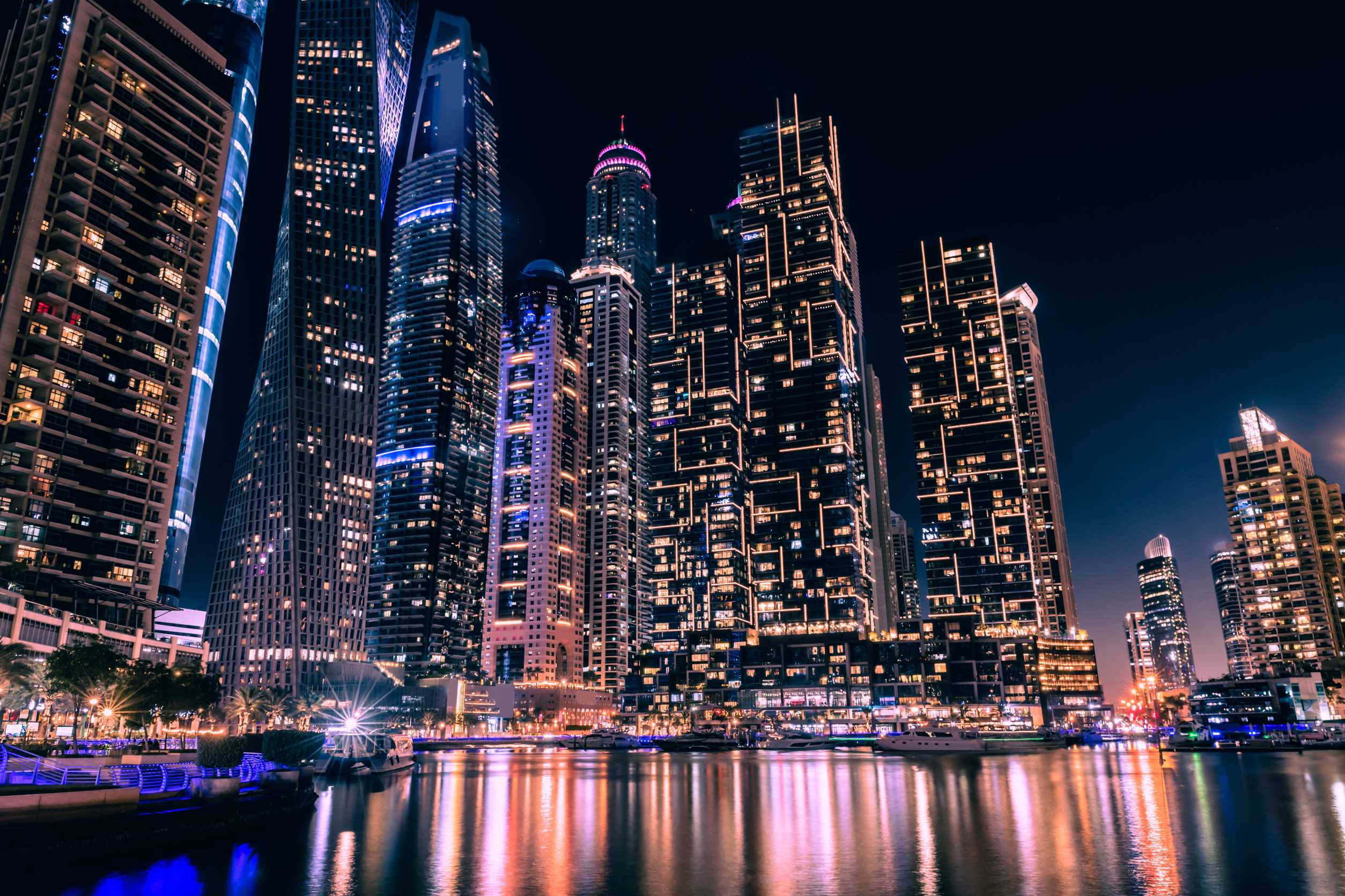 Dubai Marina With Modern Skyscrapers In The Background