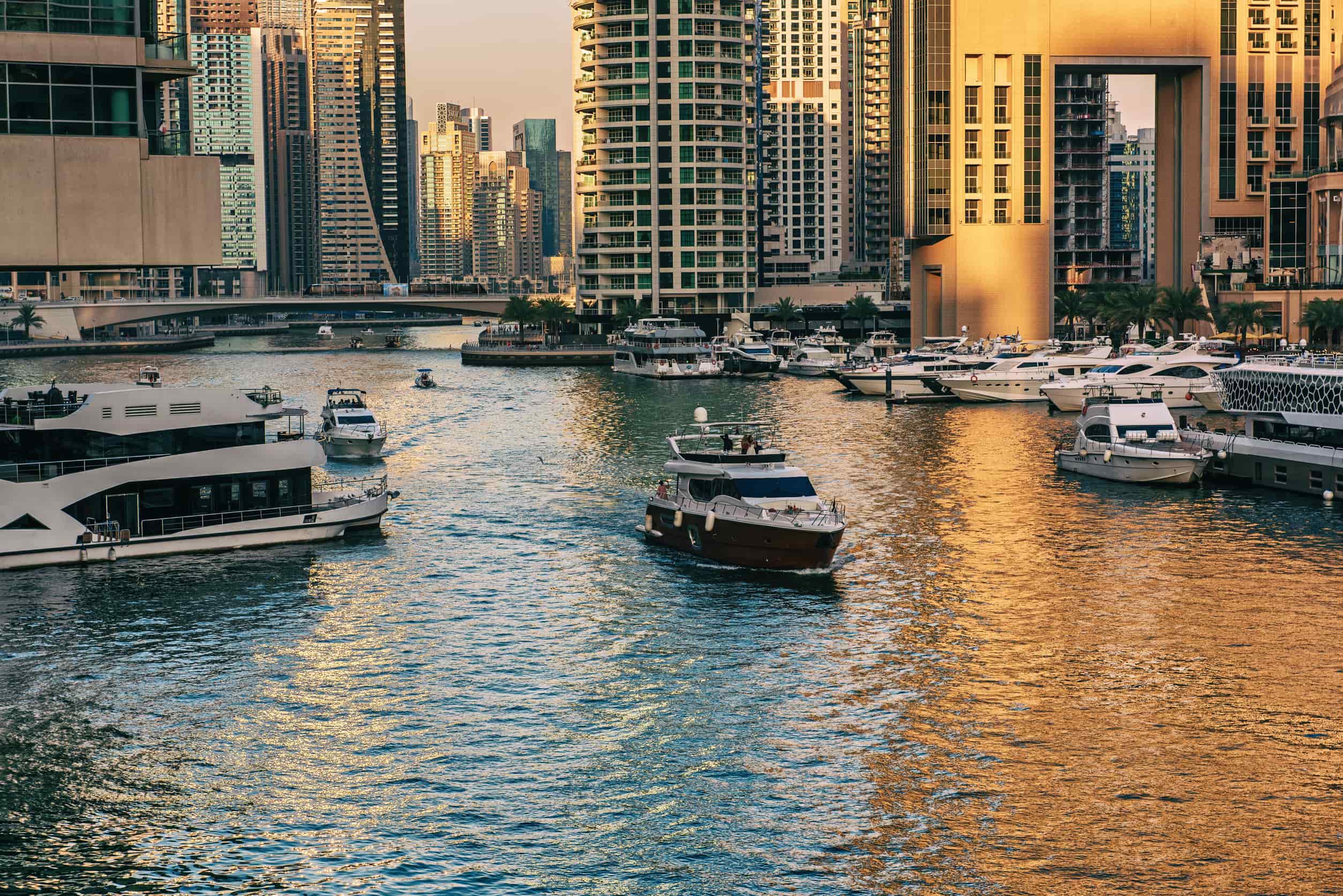 Dubai Marina With Skyscrapers In The United Arab Emirates