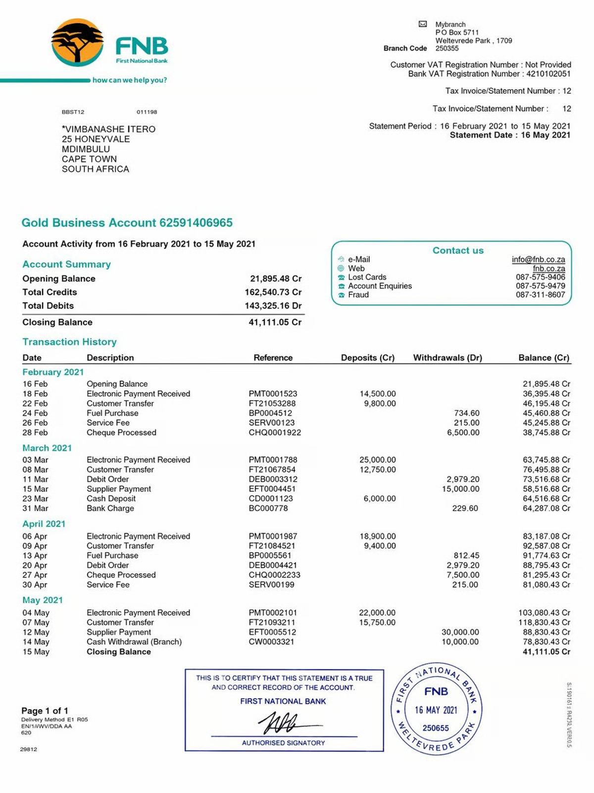 Bank Statement