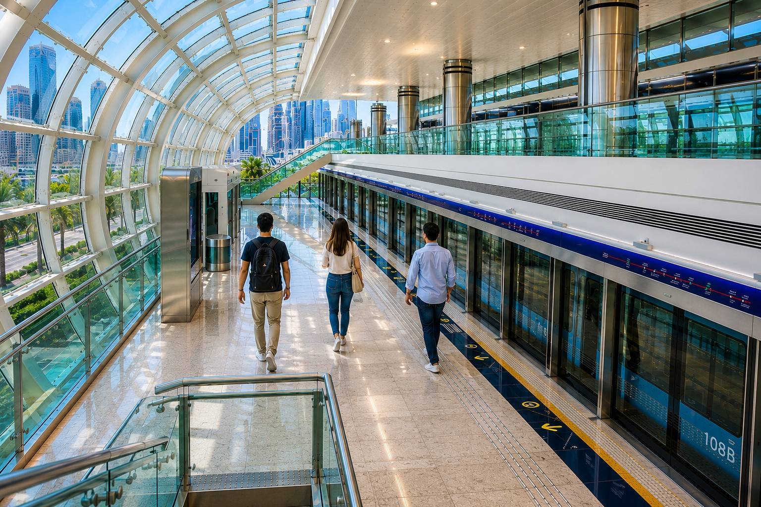 Modern Dubai Metro Station With Commuters